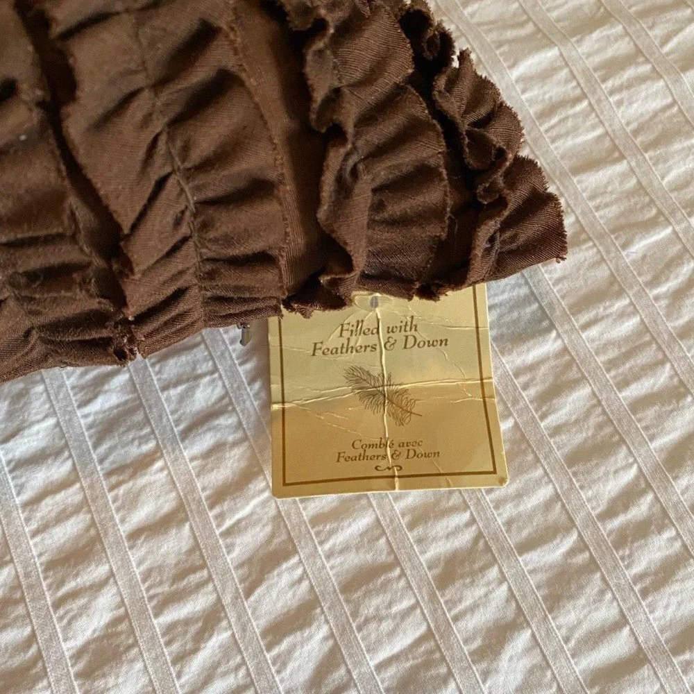 NWT! Set of Two Decorative Ruffle Pillows in Brown